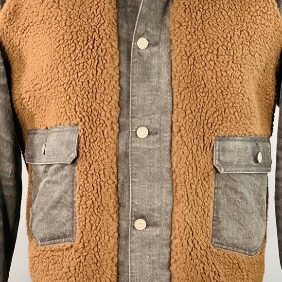 RRL by RALPH LAUREN Grizzly Boa Size XL Brown Black Denim Sherpa Jacket - Picture 2 of 10